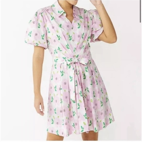 Draper James RSVP Puff Sleeve Shirt Dress Pink Floral Size M Medium Tie‎ Waist - Picture 2 of 16